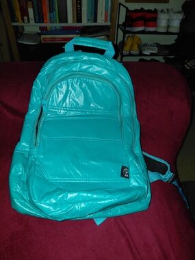 Teal Shiny Nylon Backpack